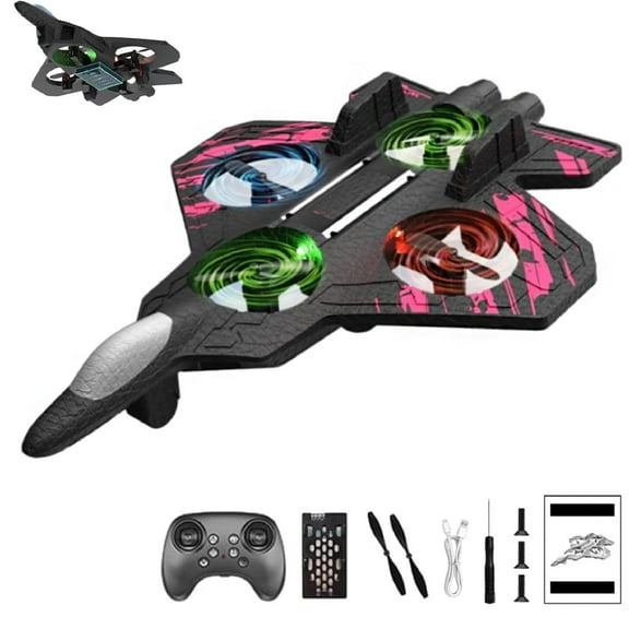 Skyriders RC Jet, RC Stunt Fighter Jet Toy with 360° Flips & LED Lights, Christmas Remote-Controlled Foam Airplanes Toy, Rechargeable Hovering Fighter Helicopter, for Beginners (Pink,1 Battery)