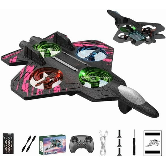 Skyriders RC Jet, Remote Control Fighter Jet, Rc Stunt Fighter Jet Toy for Teens with 360° Flips & LED Lights, Remote Control Helicopter, Foam Remote Control Airplane Pink