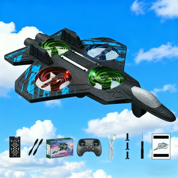 Skyriders RC Stunt Fighter Jet Toy - 360° Flips & LED Lights, 2.4GHz Foam RC Airplane, Drop-Resistant Rechargeable Battery, Stunt Roll, Ideal Holiday Gift for Adults