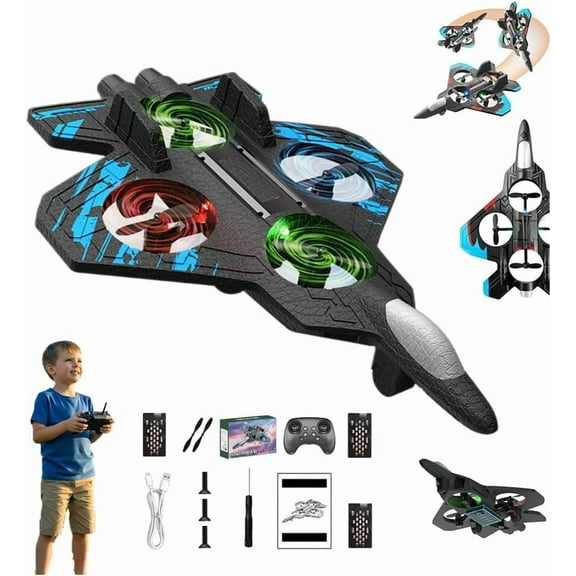 Skyriders Rc Jet,2026 Upgraded for Sky Riders RC Jet,Rc Stunt Fighter JetToy for Kids with 360° Flips & LED Lights,Christmas Remote Control Helicopter,Foam Remote Control Airplane for Kids Adult