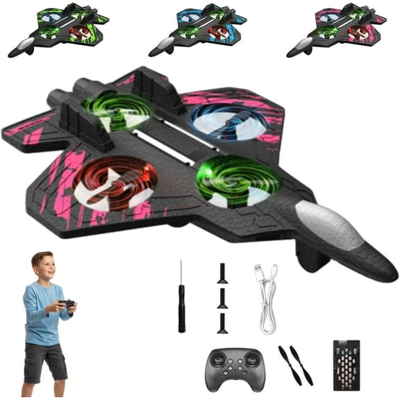 Skyriders Rc Jet, Rc Stunt Fighter Jet Toy with 360° Flips & LED Lights, Remote Control Foam Airplane, Rechargeable Hovering Fighter Helicopter for Beginners