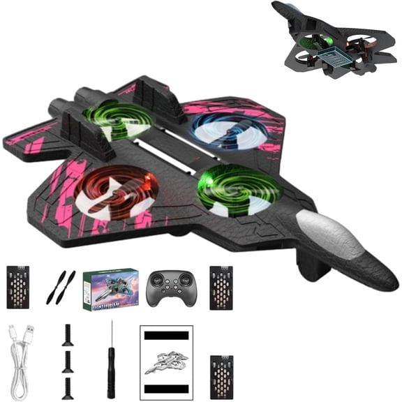 Skyriders Rc Jet, Rc Stunt Fighter Jet Toy for Kids with 360° Flips and LED Lights, Christmas Remote Control Helicopter, 3 Battery Foam Remote Control Airplane for Beginners and Adults (Pink)