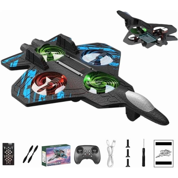 Skyriders Rc Jet, Rc Stunt Fighter Jet Toy for Kids with 360° Flips & LED Lights, Christmas Remote Control Helicopter, Foam Remote Control Airplane for Xmas Birthday Gifts
