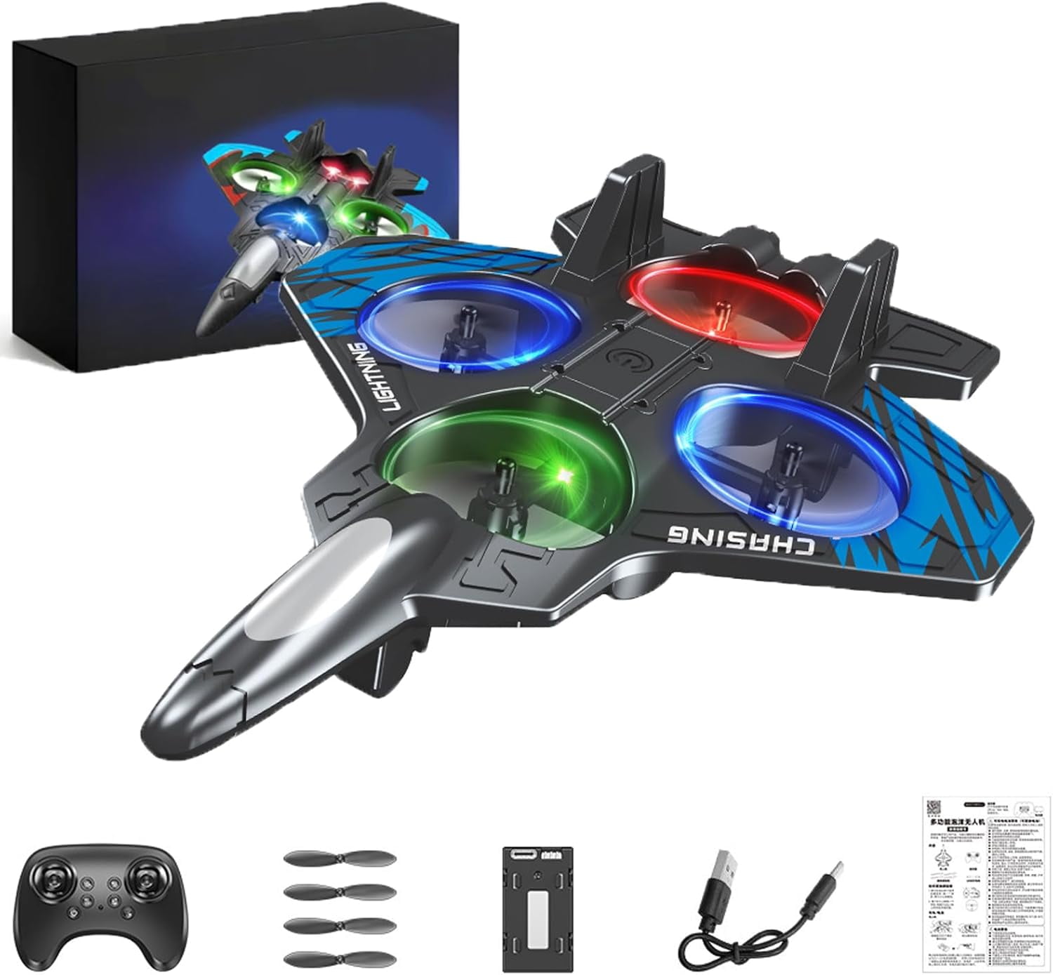 Skyriders Jet RC 2026 – Avion En Mousse Avec 360° Flips, Lumières LED, Batteries X3 – Intérieur/Extérieur, Cadeau Noël