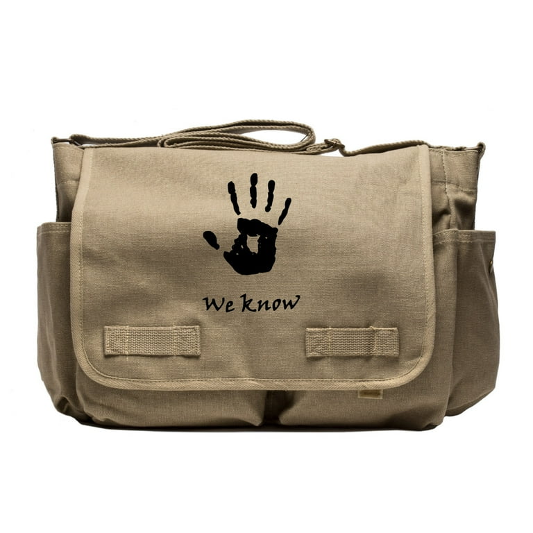 Skyrim We Know Army Canvas Messenger Shoulder Bag in Khaki Black