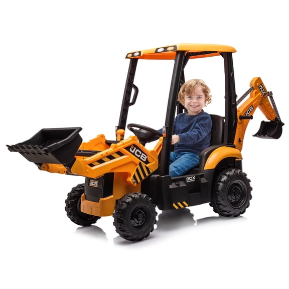 Skyroku 12V Kids Ride On Excavator, 2‑4 KM/H Electric Construction Vehicle with Front Loader & Backhoe, Parental Remote, 3 Colors Available