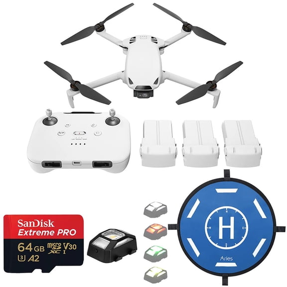 Skyrover S1 4K Drone Fly More Combo with Remote Controller, White, Bundle with 64GB UHS-I U3 microSDXC Memory Card, 15.7" Landing Pad and Strobe Anti-Collision Light