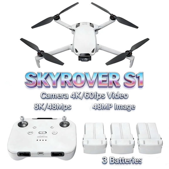 Skyrover S1 Mini Drone Combo with 3 Batteries, Camera 4K/60fps Video, 8K/48MP Image, 3-Axis Gimbal, Auto Track, One-Tap Takeoff/Landing, 249g Foldable Drone for 16+Ages