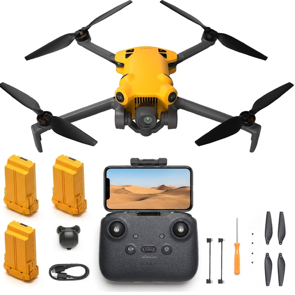 Skyrover X1 Bundle Yellow Drone with Camera 4K/60fps & 8K Photo, 3 Batteries (96-Min Flight), Under 249g (No FAA Reg), 360° Obstacle Avoidance, 50,000ft Long Range Quadcopter for Adults