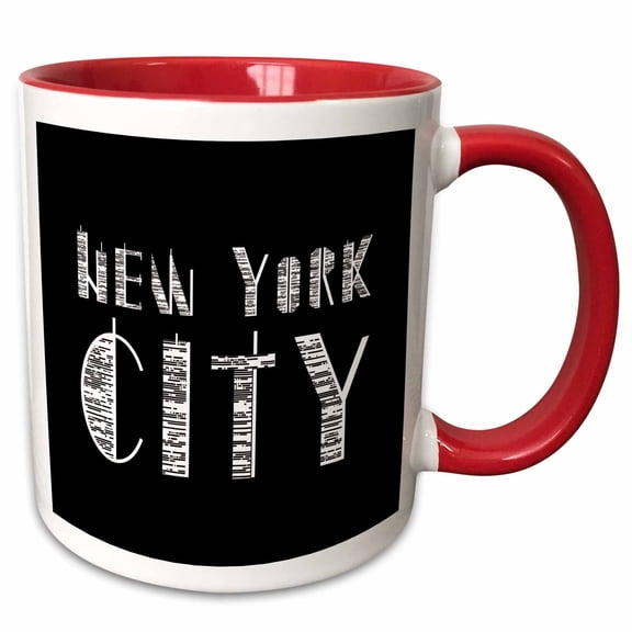 3drose, Skyscraper Style Elegant Text New York City White on Black, 11oz Two-tone Red Mug