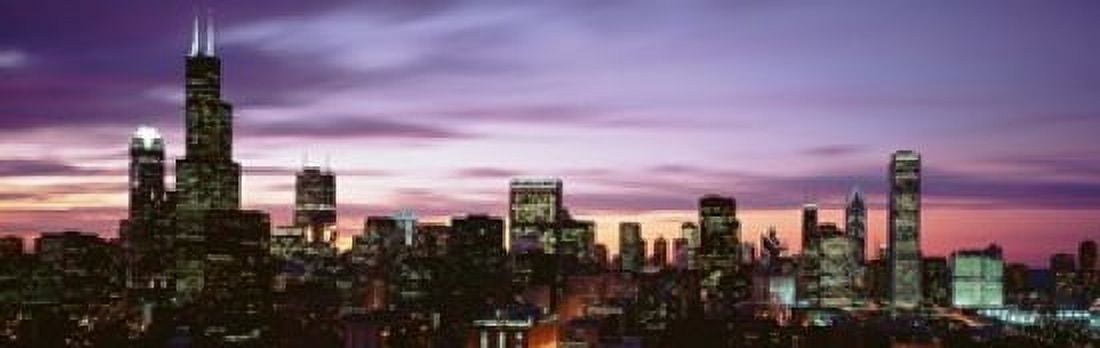 Skyscrapers At Dusk Chicago Illinois USA Canvas Art - Panoramic Images (18 x 6)