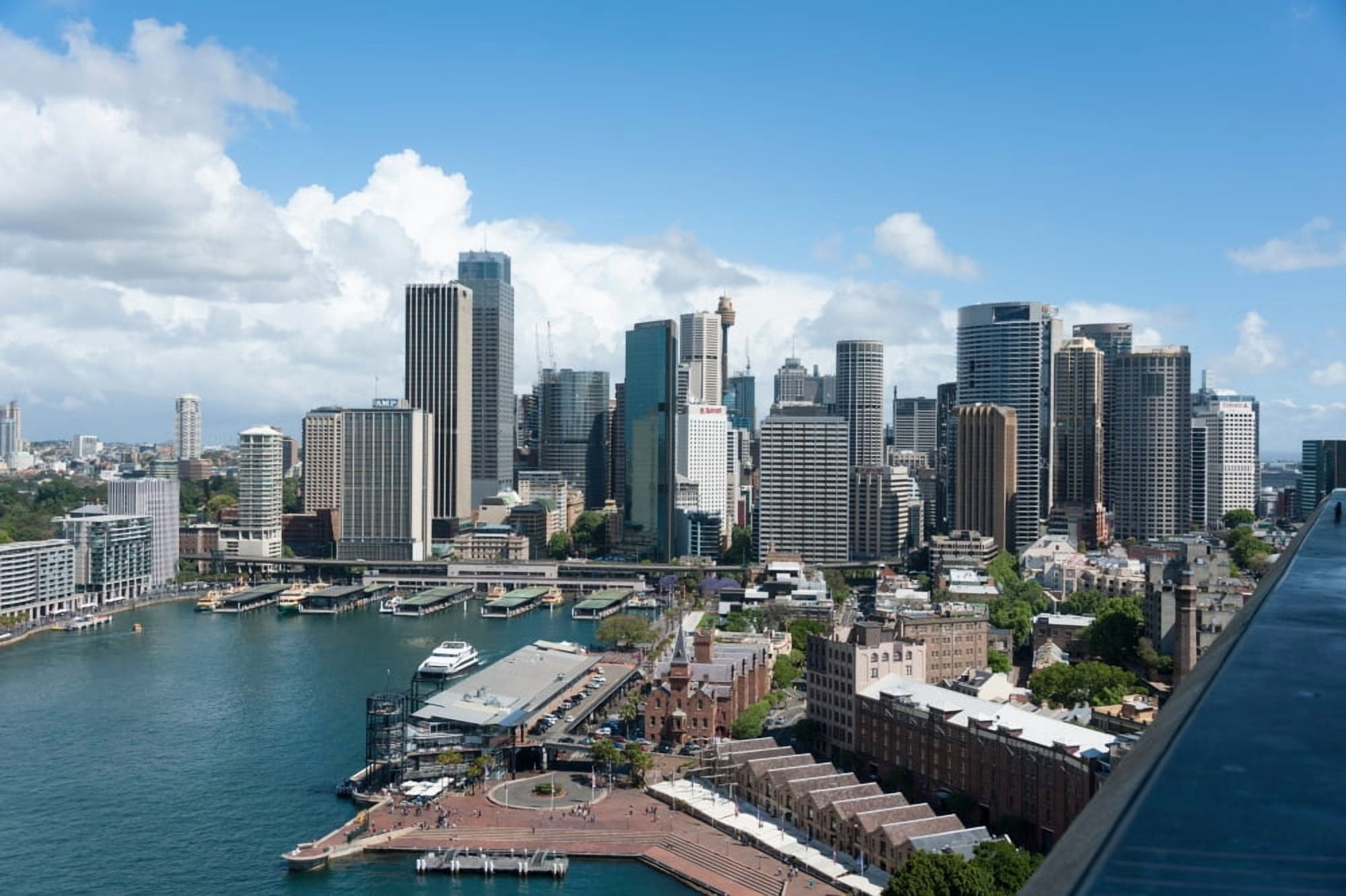 Skyscrapers and Circular Quay seen from observation pylon of Sydney Harbour Bridge Sydney New South Wales Australia Canvas Art - Panoramic Images (36 x 12)