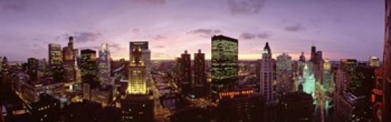 Skyscrapers In A City At Dusk Chicago Illinois USA Canvas Art - Panoramic Images (36 x 12)
