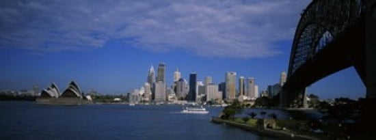 Skyscrapers On The Waterfront Sydney Harbor Bridge Sydney New South Wales United Kingdom Australia Canvas Art - Panoramic Images (30 x 12)