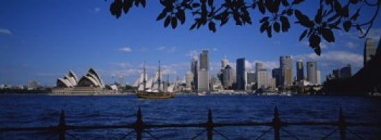 Skyscrapers On The Waterfront Sydney Opera House Sydney New South Wales United Kingdom Australia Canvas Art - Panoramic Images (36 x 13)