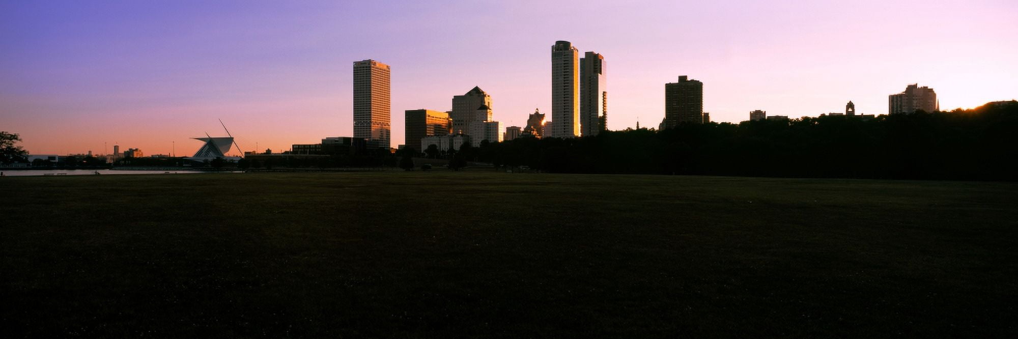 Skyscrapers at dusk Milwaukee Wisconsin USA Canvas Art - Panoramic Images (6 x 18)