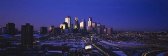 Skyscrapers at dusk Minneapolis Minnesota USA Canvas Art - Panoramic Images (36 x 12)