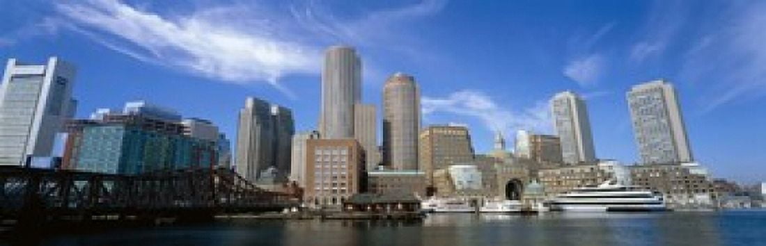 Skyscrapers at the waterfront Boston Massachusetts USA Canvas Art - Panoramic Images (18 x 6)