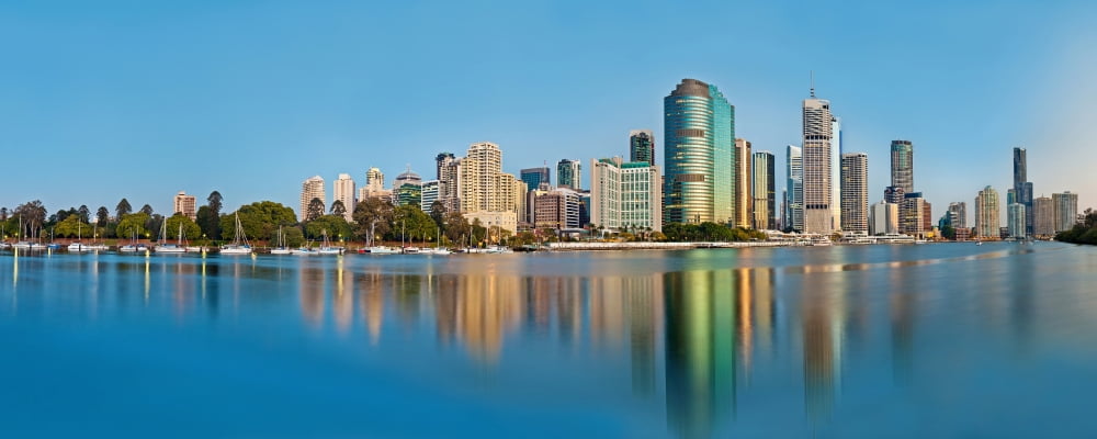 Skyscrapers at the waterfront Brisbane Queensland Australia Canvas Art - Panoramic Images (6 x 15)
