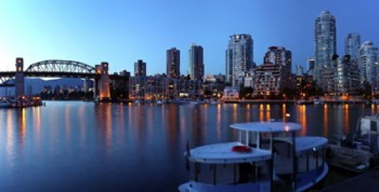Skyscrapers at the waterfront Burrard Bridge False Creek Vancouver British Columbia Canada 2011 Canvas Art - Panoramic Images (24 x 12)
