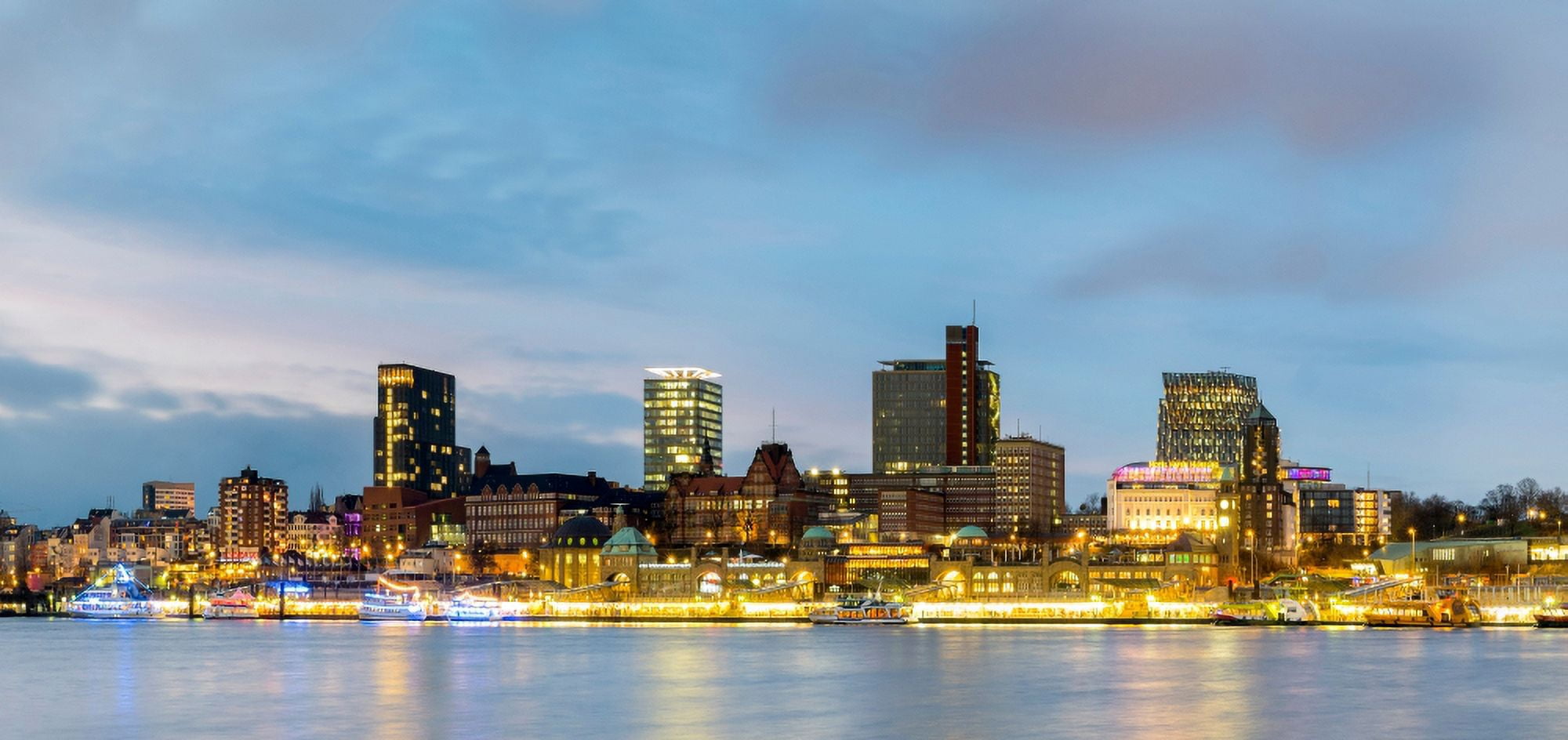 Skyscrapers at the waterfront Elbe River Hamburg Germany Canvas Art - Panoramic Images (20 x 9)