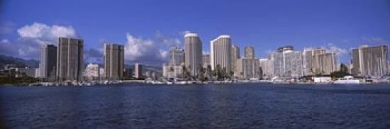 Skyscrapers at the waterfront Honolulu Hawaii USA 2010 Canvas Art - Panoramic Images (36 x 12)