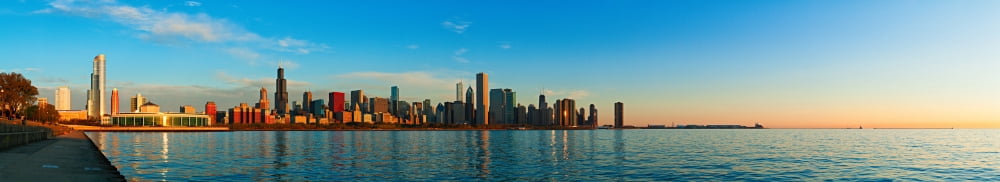 Skyscrapers at the waterfront Lake Michigan Chicago Illinois USA Canvas Art - Panoramic Images (44 x 9)