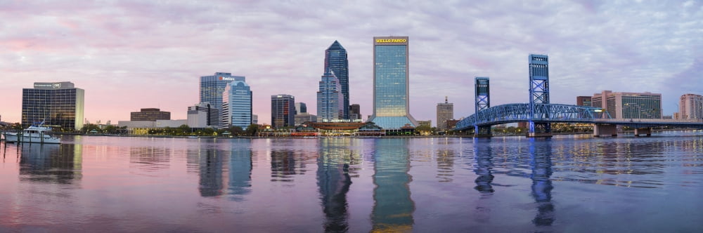 Skyscrapers at the waterfront Main Street Bridge St Johns River Jacksonville Florida USA Canvas Art - Panoramic Images (27 x 9)