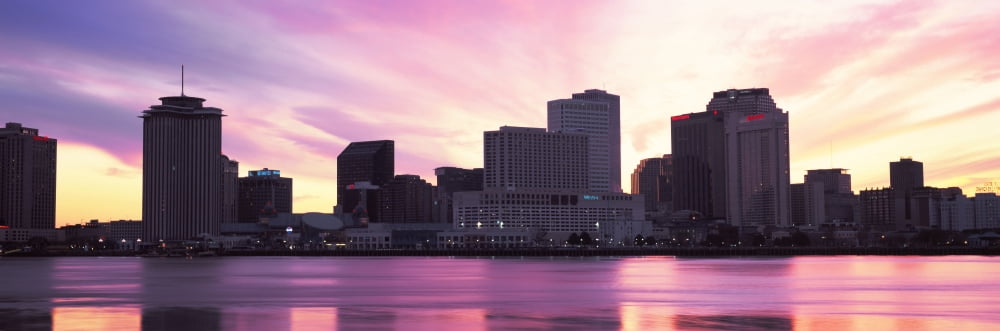 Skyscrapers at the waterfront River Mississippi New Orleans Louisiana USA Canvas Art - Panoramic Images (36 x 12)