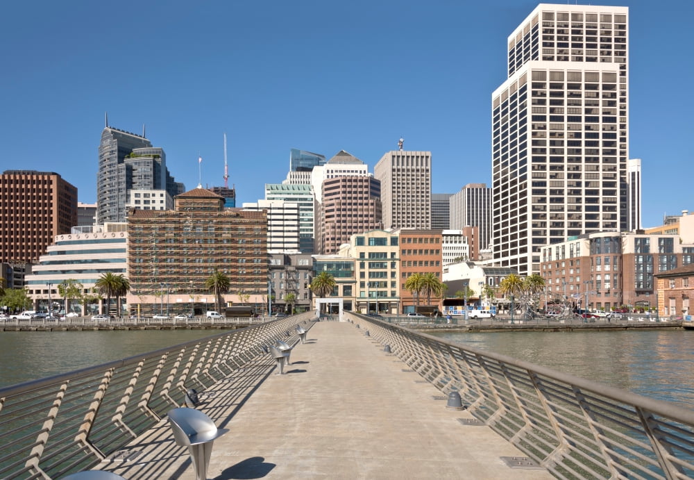 Skyscrapers at the waterfront San Francisco San Francisco County California USA Canvas Art - Panoramic Images (18 x 24)