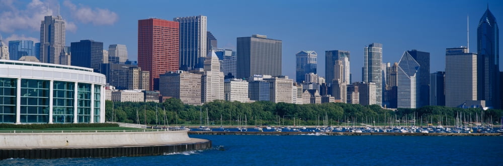 Skyscrapers at the waterfront Shedd Aquarium Chicago Illinois USA Canvas Art - Panoramic Images (27 x 9)