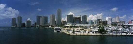 Skyscrapers at the waterfront viewed from Biscayne Bay Ocean Drive South Beach Miami Beach Florida USA Canvas Art - Panoramic Images (36 x 12)