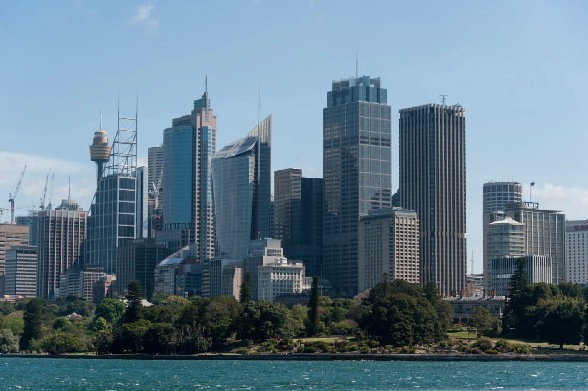 Skyscrapers at waterfront Farm Cove Circular Quay Sydney New South Wales Australia Canvas Art - Panoramic Images (36 x 12)