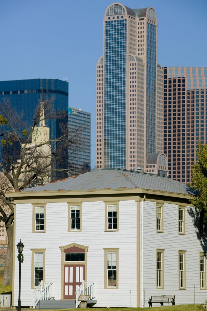 Skyscrapers behind an old house Old City Park Dallas Texas USA Canvas Art - Panoramic Images (36 x 12)