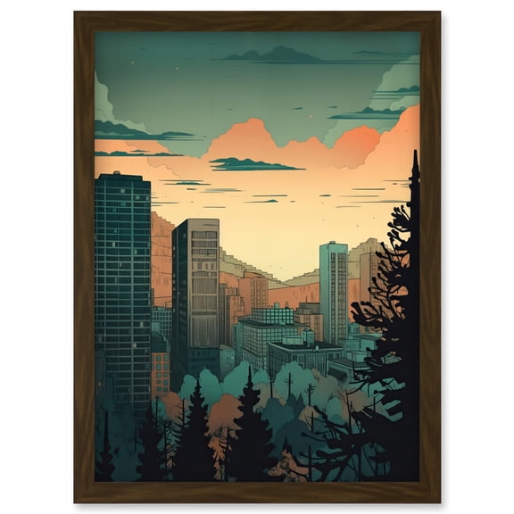 Skyscrapers by Forest Urban Architecture Landscape Artwork Framed Wall Art Print A4