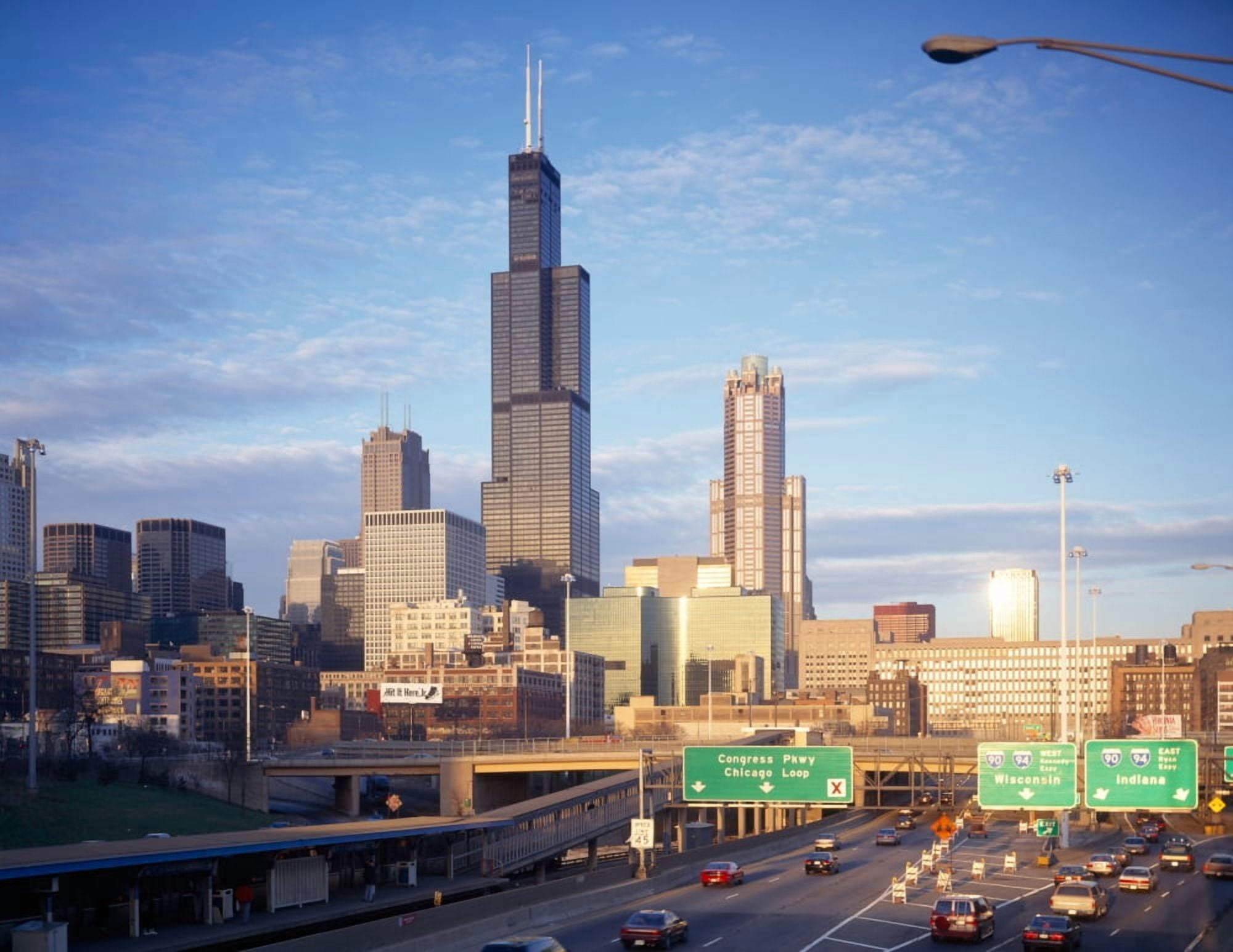 Skyscrapers in a city Willis Tower 311 South Wacker Drive Eisenhower Interstate Highway Chicago Cook County Illinois USA Canvas Art - Panoramic Images (12 x 36)