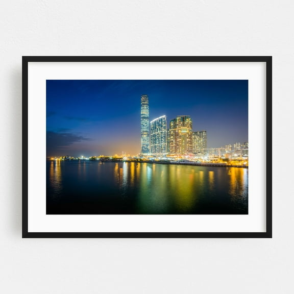 Skyscrapers in Kowloon - Hong Kong Photography Skyline City Night Sky Architecture Nightlife Black Framed Wall Art Print 5 x 7 inches