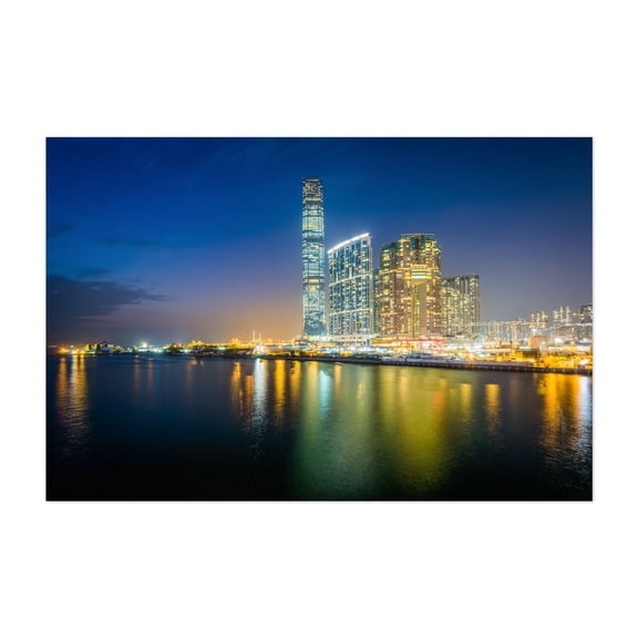 Skyscrapers in Kowloon - Hong Kong Photography Skyline City Night Sky Architecture Nightlife Unframed Wall Art Print 40 x 60 inches