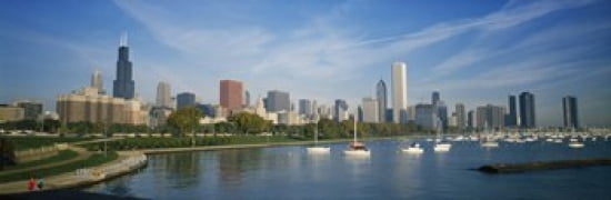 Skyscrapers in a city Chicago Illinois USA Canvas Art - Panoramic Images (36 x 12)