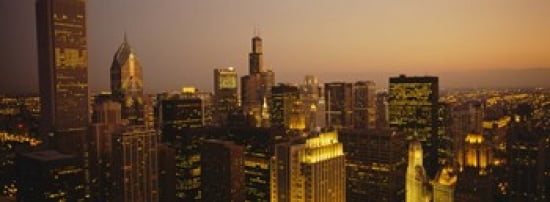 Skyscrapers in a city Chicago Illinois USA Canvas Art - Panoramic Images (36 x 13)