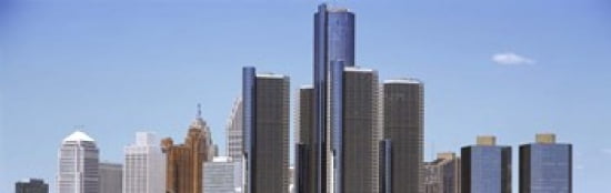 Skyscrapers in a city Detroit Wayne County Michigan USA Canvas Art - Panoramic Images (36 x 12)