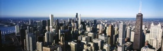 Skyscrapers in a city Hancock Building Lake Michigan Chicago Cook County Illinois USA 2011 Canvas Art - Panoramic Images (36 x 12)