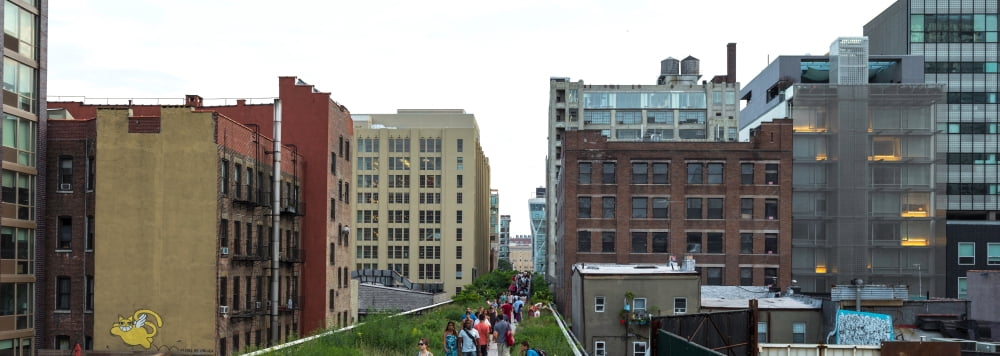 Skyscrapers in a city High Line Park Lower West Side Manhattan New York City New York State USA Canvas Art - Panoramic Images (27 x 9)