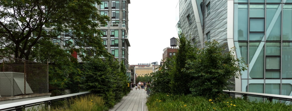 Skyscrapers in a city High Line Park Lower West Side Manhattan New York City New York State USA Canvas Art - Panoramic Images (27 x 9)