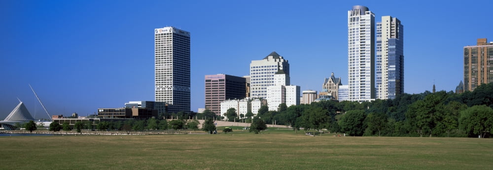 Skyscrapers in a city Milwaukee Wisconsin USA Canvas Art - Panoramic Images (13 x 36)