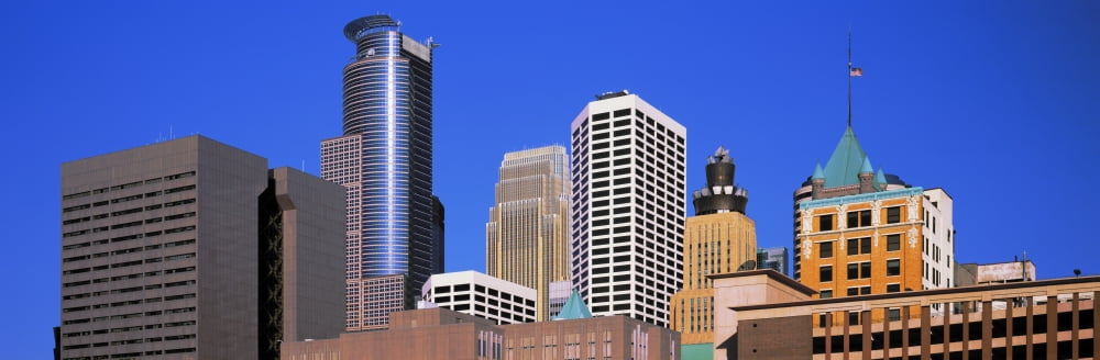Skyscrapers in a city Minneapolis Minnesota USA Canvas Art - Panoramic Images (12 x 36)