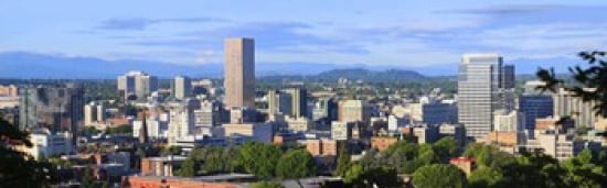 Skyscrapers in a city Portland Oregon USA 2010 Canvas Art - Panoramic Images (36 x 12)