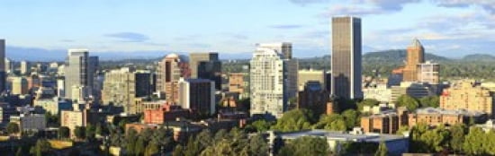 Skyscrapers in a city Portland Oregon USA 2010 Canvas Art - Panoramic Images (36 x 12)