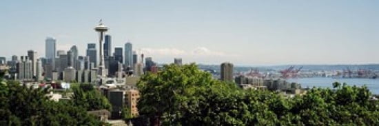Skyscrapers in a city Space Needle Seattle Washington State USA Canvas Art - Panoramic Images (36 x 12)