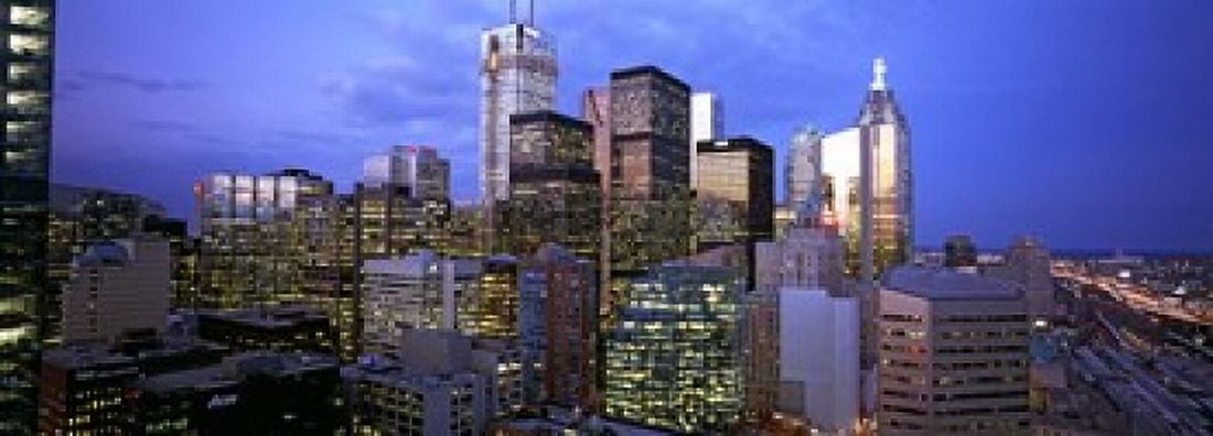 Skyscrapers in a city Toronto Ontario Canada 2011 Canvas Art - Panoramic Images (18 x 7)
